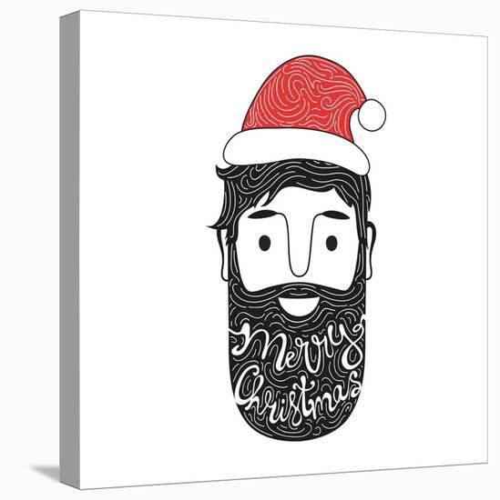 Merry Christmas Hand Drawn Style Illustration with Man Head and Lettering Text. Holiday Typography-julymilks-Stretched Canvas