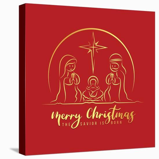 Merry Christmas, the Savior is Born - Gold Line Drawing Cute Charactor Style, the Nativity with Mar-ananaline-Premier Image Canvas