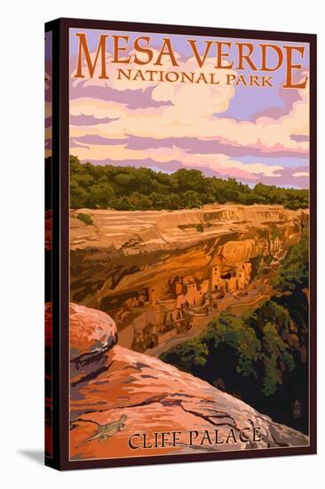 Mesa Verde National Park, Colorado - Cliff Palace at Sunset-Lantern Press-Stretched Canvas