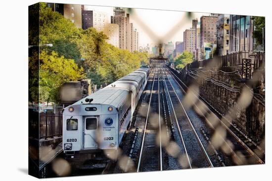 Metro North Train Through Fence-null-Stretched Canvas