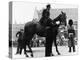 Metropolitan Police Officer Talks to Mounted Police Officer on a Police Horse-null-Premier Image Canvas