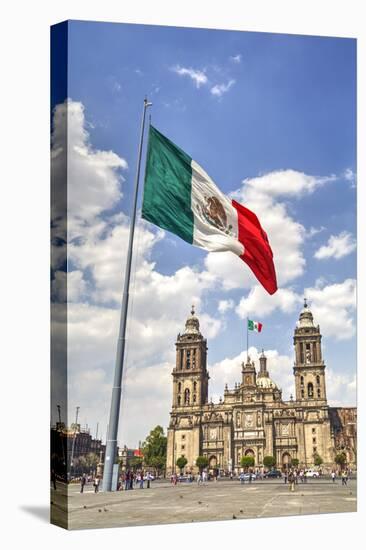 Mexican Flag, Plaza of the Constitution (Zocalo), Metropolitan Cathedral in Background-Richard Maschmeyer-Premier Image Canvas