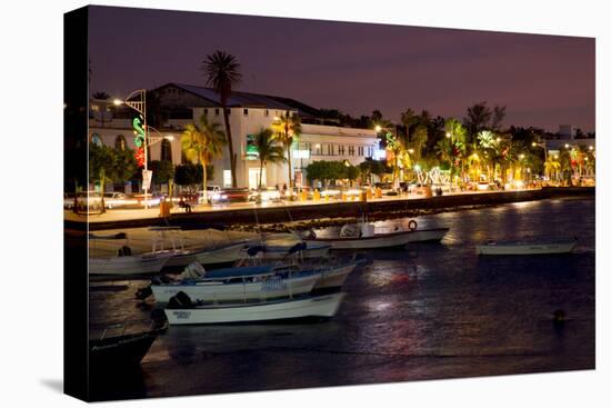 Mexico, Baja California Sur, La Paz. Boats and the Malecon seaside promenade. Sunset.-Merrill Images-Premier Image Canvas