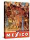 Mexico City - National Palace Mural Detail - Aztec Indians - Vintage Travel Poster, 1950s-Diego Rivera-Stretched Canvas