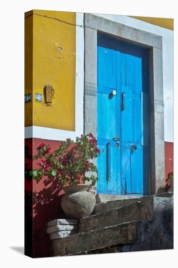 Mexico, Guanajuato the Colorful Homes and Buildings, Blue Front Door with Plant on Steps-Judith Zimmerman-Premier Image Canvas