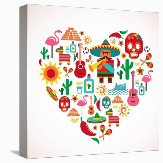 Mexico Love - Heart With Set Ofs-Marish-Stretched Canvas