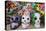 Mexico, Yucatan, Isla Mujeres, colorful ceramic calavera skulls for sale in market.-Merrill Images-Premier Image Canvas