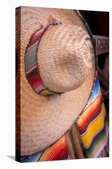 Mexico, Yucatan, Isla Mujeres, straw hat and colorful blankets.-Merrill Images-Premier Image Canvas