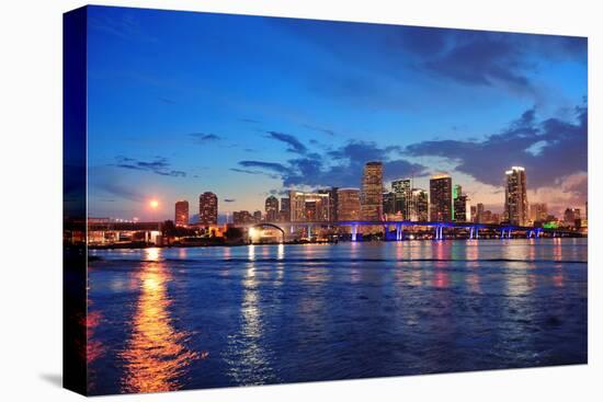 Miami City Skyline Panorama at Dusk with Urban Skyscrapers and Bridge over Sea with Reflection-Songquan Deng-Premier Image Canvas