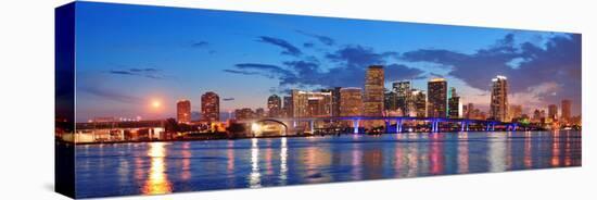 Miami City Skyline Panorama at Dusk with Urban Skyscrapers and Bridge over Sea with Reflection-Songquan Deng-Premier Image Canvas