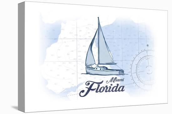 Miami, Florida - Sailboat - Blue - Coastal Icon-Lantern Press-Stretched Canvas