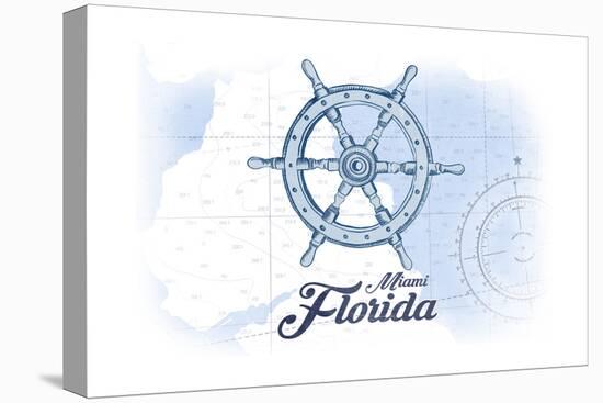 Miami, Florida - Ship Wheel - Blue - Coastal Icon-Lantern Press-Stretched Canvas