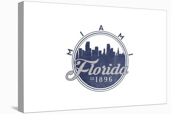 Miami, Florida - Skyline Seal (Blue)-Lantern Press-Stretched Canvas