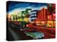 Miami Ocean Drive with Mint Cadillac-Markus Bleichner-Stretched Canvas