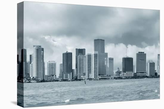 Miami Skyline Panorama in Black and White in the Day with Urban Skyscrapers and Cloudy Sky over Sea-Songquan Deng-Premier Image Canvas