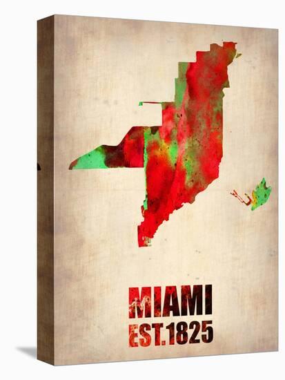 Miami Watercolor Map-NaxArt-Stretched Canvas