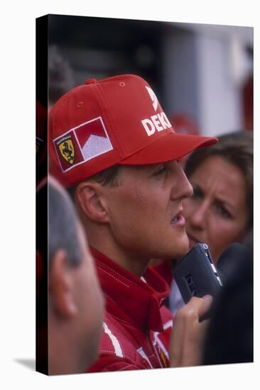 Michael Schumacher Being Interviewed, British Grand Prix, Silverstone, Northamptonshire, 1997-null-Premier Image Canvas