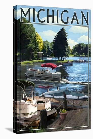 Michigan - Pontoon Boats-Lantern Press-Stretched Canvas