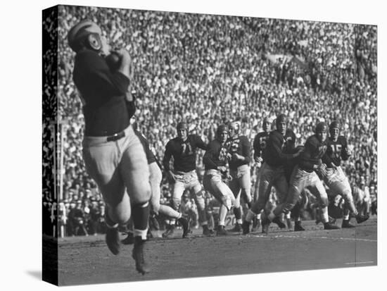 Michigan University's Bob Mann Catching a Pass From His QB Bob Chappuis-John Florea-Premier Image Canvas