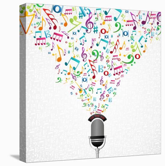 Microphone Colorful Music Notes Splash-Cienpies Design-Stretched Canvas