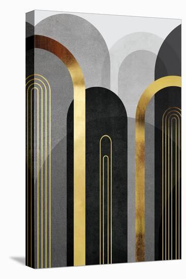 Mid Century Arches Black Gold 1-Urban Epiphany-Stretched Canvas