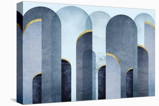 Mid Century Arches Blue Gold-Urban Epiphany-Stretched Canvas