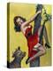 Mid-Century Pin-Ups - Moo - Up a tree-Peter Driben-Stretched Canvas