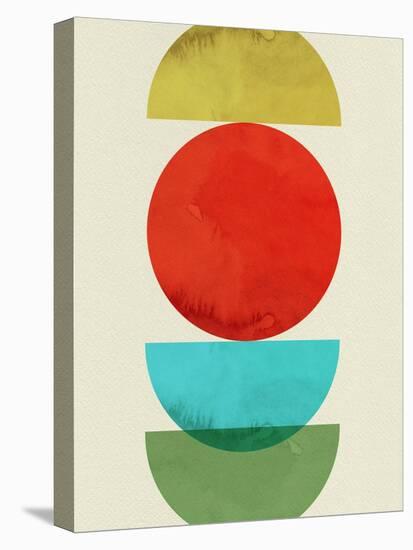 Mid Century Red Circle and Half Moons I-Eline Isaksen-Stretched Canvas