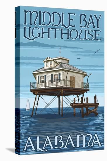 Middle Bay Lighthouse - Alabama-Lantern Press-Stretched Canvas