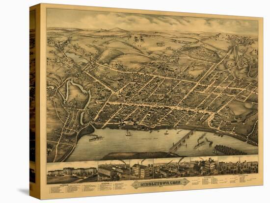 Middletown, Connecticut - Panoramic Map-Lantern Press-Stretched Canvas