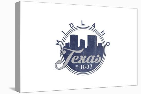 Midland, Texas - Skyline Seal (Blue)-Lantern Press-Stretched Canvas