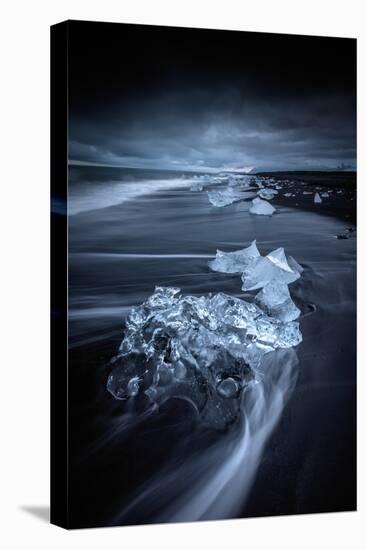 Midnight Ice Jokulsarlon Lagoon Blue Black Sand Beach Iceland-Vincent James-Premier Image Canvas