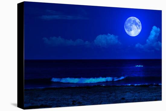 Midnight Sea Landscape with a Full Moon and Waves Breaking on the Beach-Kamira-Premier Image Canvas