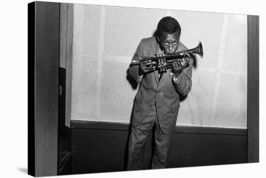 Miles Davis Kissing Trumpet-null-Stretched Canvas