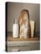 Milk Bottle, Bread and Cheese on a Wooden Cupboard-Joerg Lehmann-Premier Image Canvas