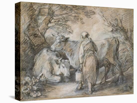 Milkmaid with Two Cows (Black Chalk and Stump Heightened with White-Thomas Gainsborough-Premier Image Canvas