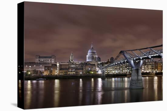 Millenium Bridge, Night Photography, St Paul's Cathedral, the Thames, London, England, Uk-Axel Schmies-Premier Image Canvas