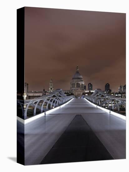 Millenium Bridge, Night Photography, St Paul's Cathedral, the Thames, London, England, Uk-Axel Schmies-Premier Image Canvas