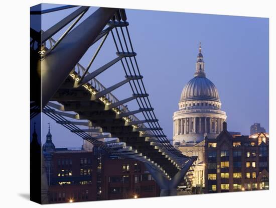 Millennium Bridge and St. Pauls Cathedral, Illuminated at Dusk, London, England, United Kingdom-Gavin Hellier-Premier Image Canvas