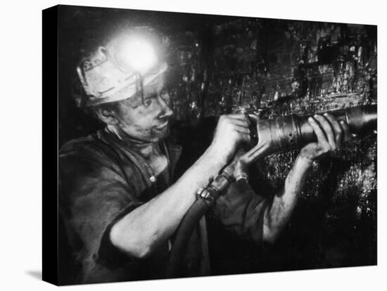 Miner Using an Hydraulic Drill at the Coal-Face, at Cape Bank Hall Pit, Burnley, in Lancashire-Henry Grant-Premier Image Canvas