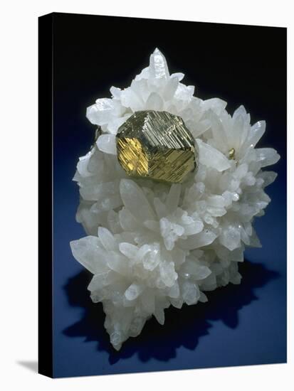 MineralCalendar: Pyrite on Quartz Crystals. Huanzala, Peru-null-Premier Image Canvas