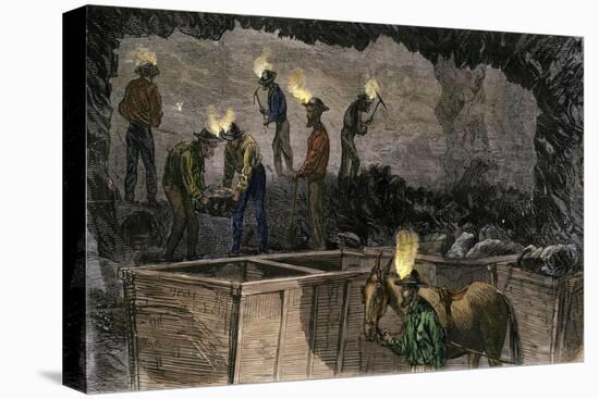 Miners Digging and Loading Coal Into an Underground Mule-Drawn Cart in Pennsylvania, c.1860-null-Premier Image Canvas