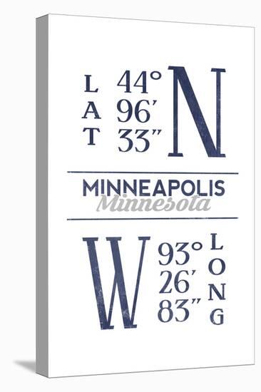 Minneapolis, Minnesota - Latitude and Longitude (Blue)-Lantern Press-Stretched Canvas