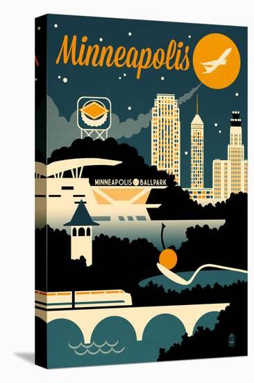 Minneapolis, Minnesota - Retro Skyline-Lantern Press-Stretched Canvas