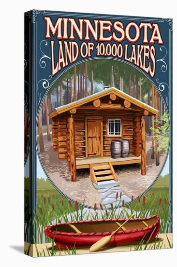 Minnesota - Cabin and Lake-Lantern Press-Stretched Canvas