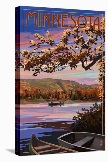 Minnesota - Lake Sunset Scene-Lantern Press-Stretched Canvas