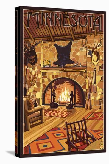 Minnesota - Lodge Interior-Lantern Press-Stretched Canvas