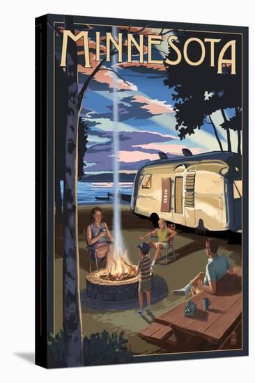 Minnesota - Retro Camper and Lake-Lantern Press-Stretched Canvas