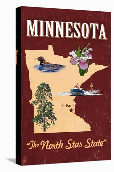 Minnesota - State Icons-Lantern Press-Stretched Canvas