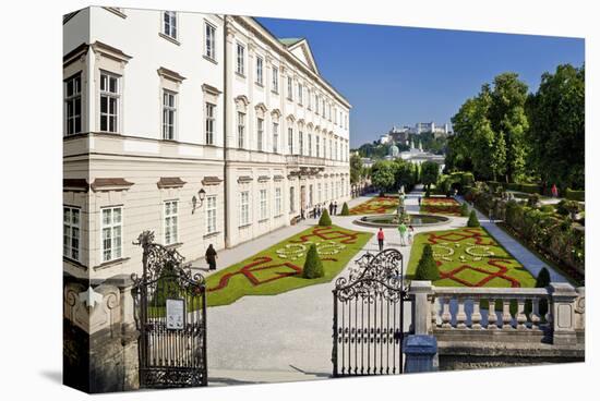 Mirabell Palace and Mirabell Gardens against Salzburg Cathedral and Fortress Hohensalzburg-null-Stretched Canvas